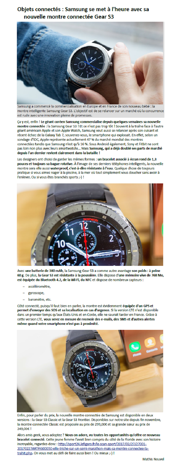 Réalisation : Objets connectés : Samsung se met à l'heure avec sa nouvelle montre connectée Gear S3